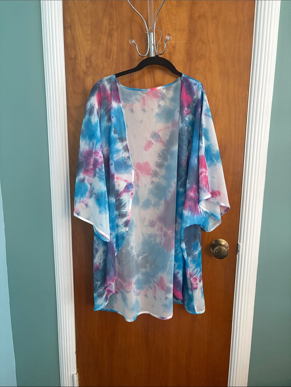 Sheer Tie-Dye Kimono in Blue & Pink